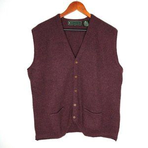Vintage Men's XL J.J. Farmer Lambswool Knit Cardigan Sweater Vest Plum Red